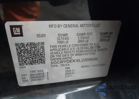 2020 Chevrolet Silverado 1500 4Wd Standard Bed Lt z USA, uszkodzony, nr VIN 1GCRYDEKXLZ209506